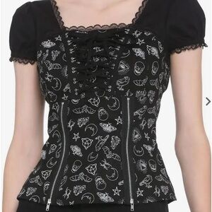 Hot Topic Black & White Magic Symbols Zipper & Lacing Corset